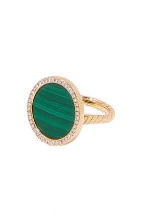 Elements® Ring in 18K Yellow Gold with Malachite and Pavé Diamonds